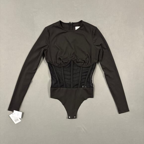 CAMI NYC Zoma Bodysuit in Black Size 00 Long Sleeve Mesh Bodysuit - Picture 1 of 12